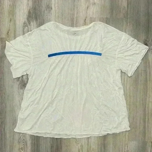 Free People FP Movement White Blue Short Sleeve Shirt Wool Oversized Top Size XS - Picture 6 of 9